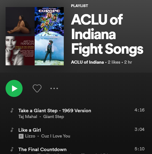 ACLU OF INDIANA FIGHT SONGS SPOTIFY LIST