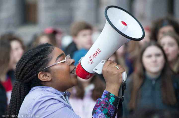 Student with a bullhorn 