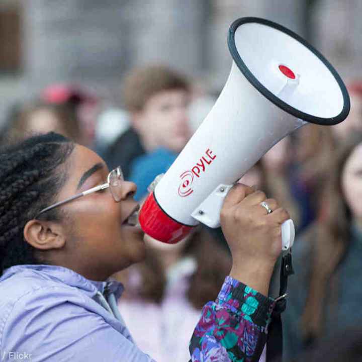 Student with a bullhorn 